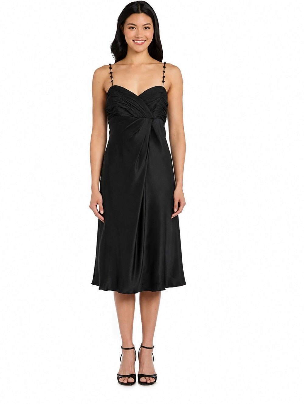 Suzi Chin Maggy Boutique 100% Silk Black dress with Beaded Strap Accent